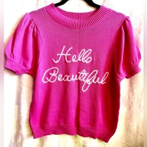 NWT Gilli Pink 'Hello Beautiful' Knit Top Size Large